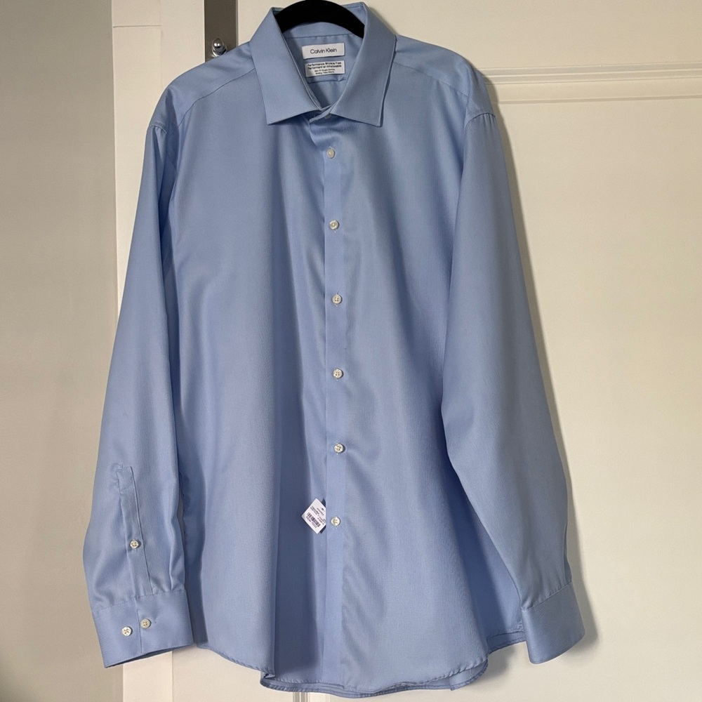 NWT Calvin Klein XL Performance Wrinkle Free Blue Men's Dress Shirt